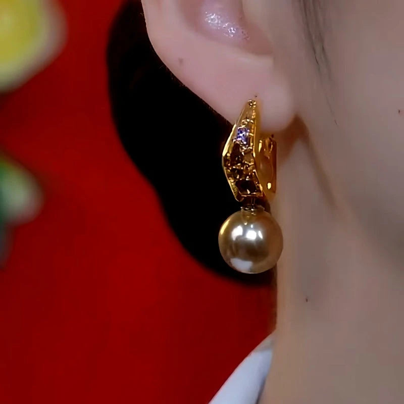 Close-up detail of the sparkling zircons and plating on the Brown Pearl Drops