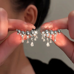 14K Gold-plated Luxury Diamond Gray Pearl Tassel Earrings - elegant Gray Pearl Earrings