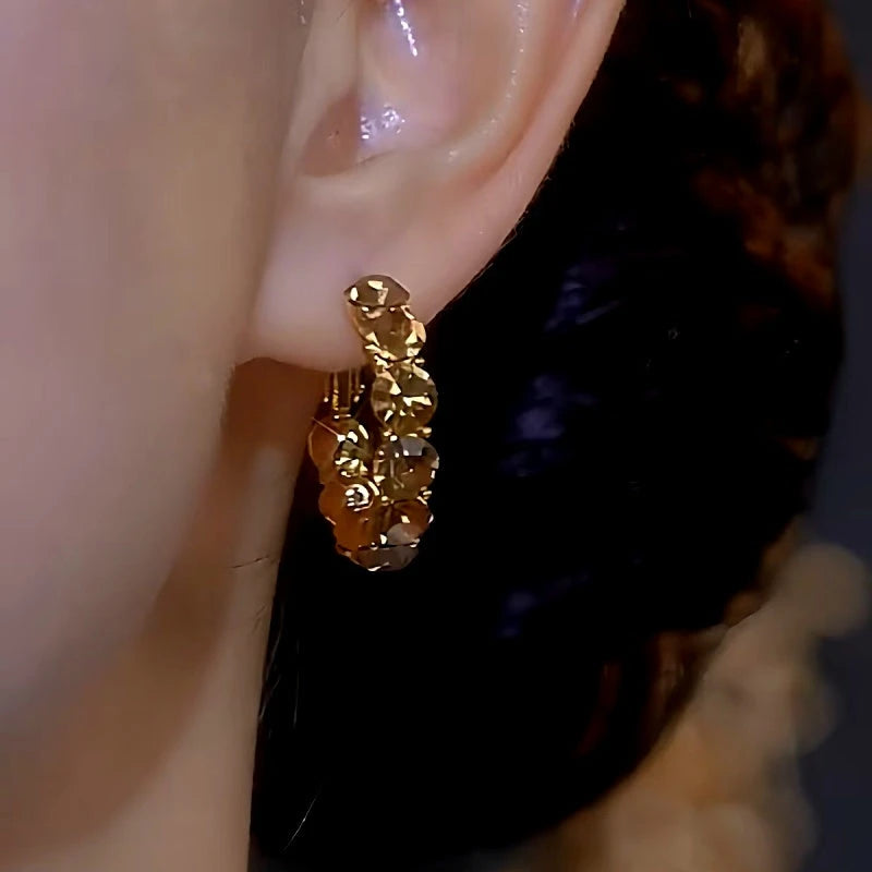 Close-up detail of the sparkling zircons and plating on the Diamond Hoop Earrings