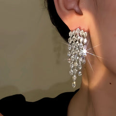 Close-up detail of the sparkling zircons and plating on the Diamond Tassel Earrings