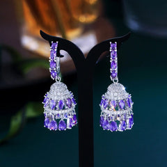 Close-up detail of the sparkling zircons and plating on the Wind Chime Earrings