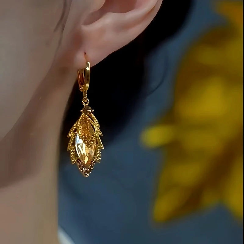 Close-up detail of the sparkling zircons and plating on the Jade Crystal Earrings