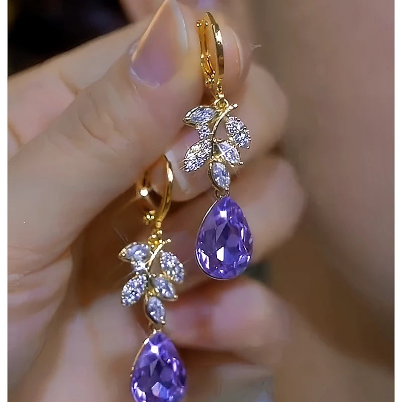 Close-up detail of the sparkling zircons and plating on the Purple Water Drop