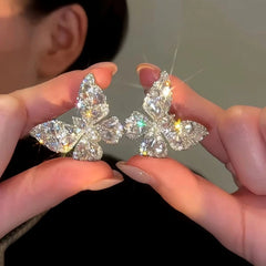 Close-up detail of the sparkling zircons and plating on the Zircon Butterfly Earrings