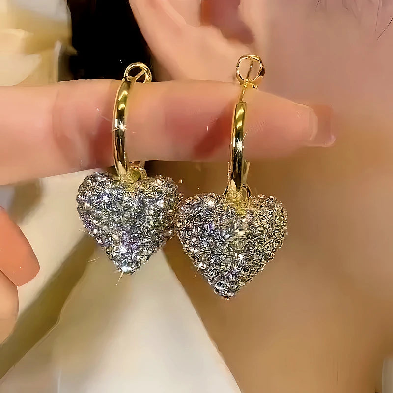 14K Gold-plated Rhinestones Heart Earrings - elegant Rhinestone Heart Earrings
