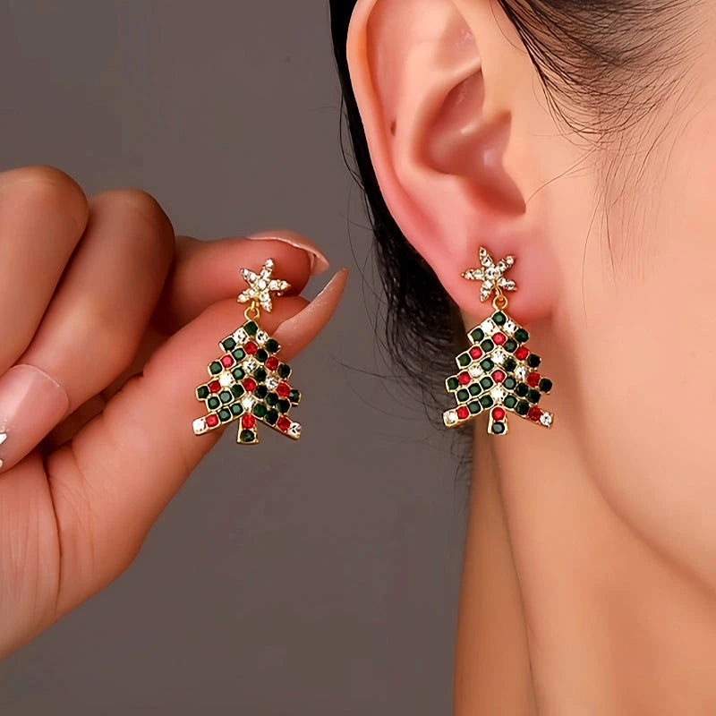 14K Gold-plated Star Daimond Christmas Tree Earrings - elegant Christmas Tree Earrings