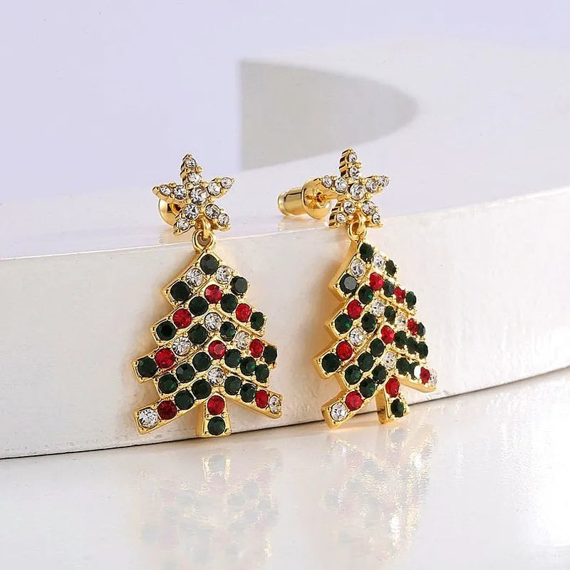 Close-up detail of the sparkling zircons and plating on the Christmas Tree Earrings