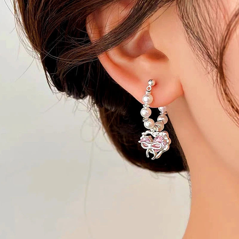14K Gold-plated Sweet Bow Heart Earrings - elegant Bow Heart Earrings