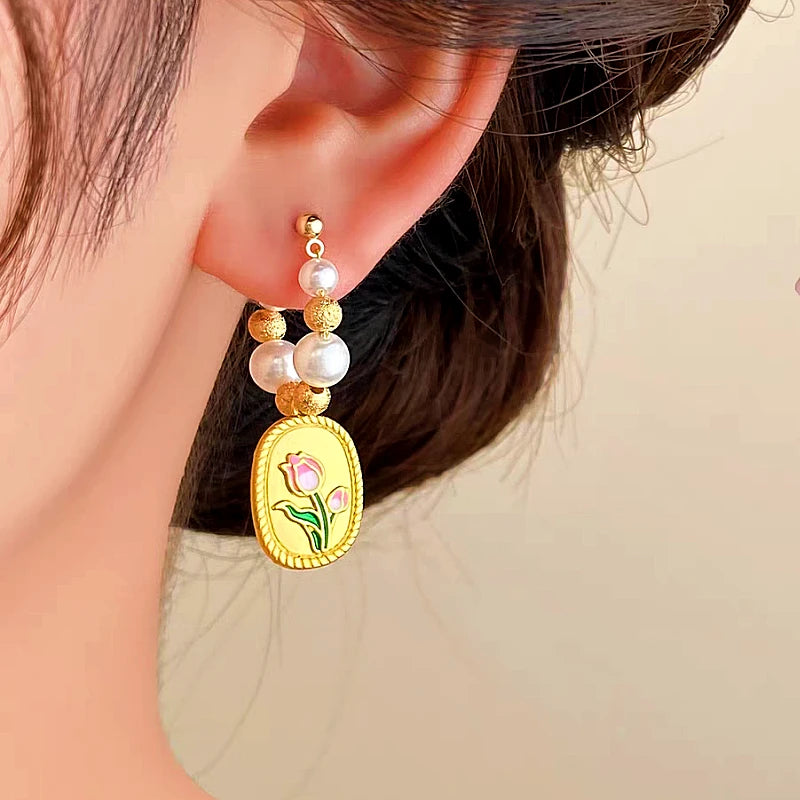 14K Gold-plated Tulip Pearl Earrings - elegant Tulip Pearl Earrings
