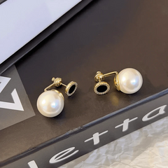 Angled view of the 14K Gold-plated Two-Piece Bead Earrings