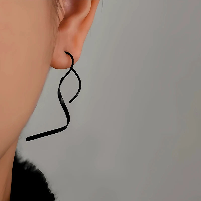 Angled view of the 14K Gold-plated Wavy Threader Earrings