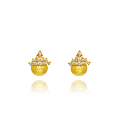 Angled view of the 14K Gold-plated Zircon Crown Stud Earrings