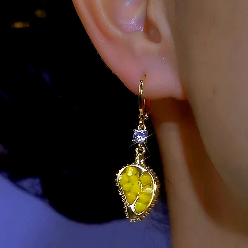 14K Gold-plated Zircon Durian Earrings - elegant Durian Fruit Earrings