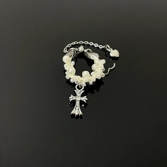 Top-down view of the sparkling Beaded Zircon Gold Cross Ring | 14K Gold Plated