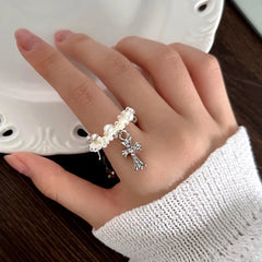 Beaded Zircon Gold Cross Ring | 14K Gold Plated - stunning Gold Cross Ring