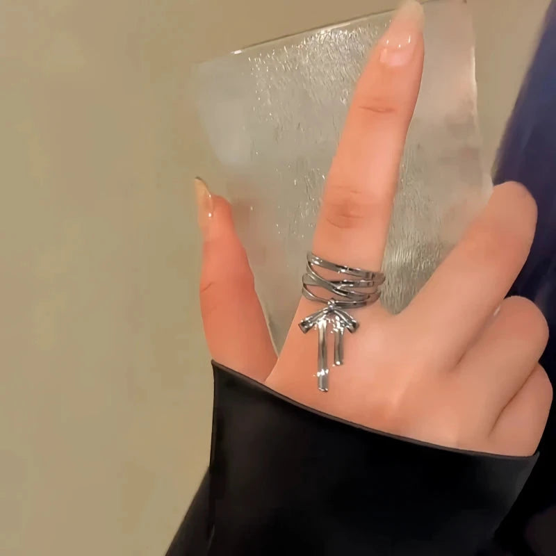 Close-up view of the gemstone and setting of the Gold Bow Ring