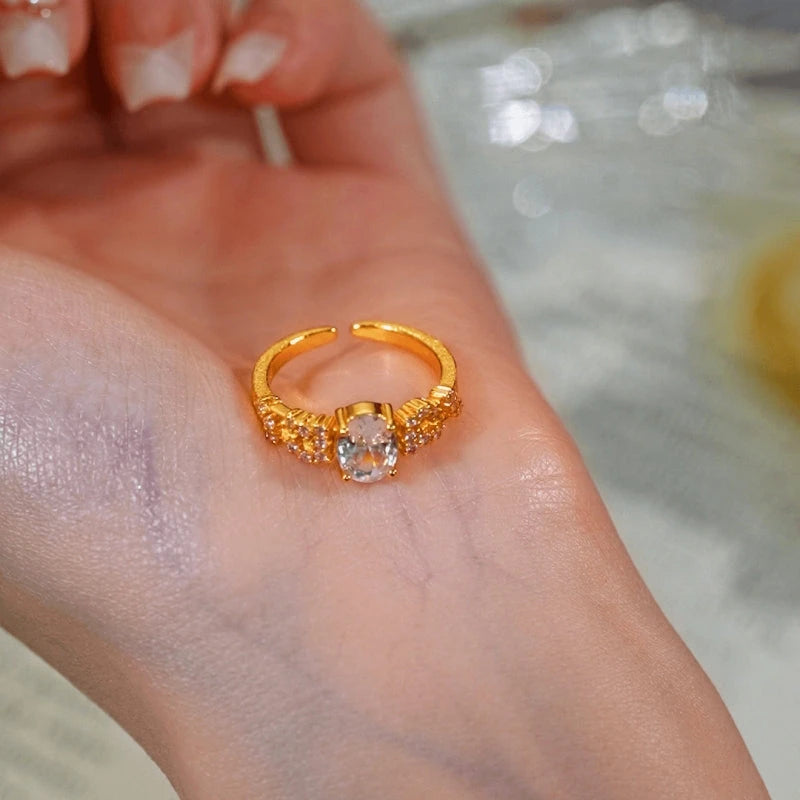 Top-down view of the sparkling Celestial Starry Night Gold Ring | 14K Gold Plated