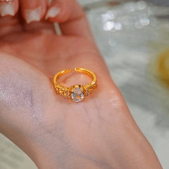 Top-down view of the sparkling Celestial Starry Night Gold Ring | 14K Gold Plated