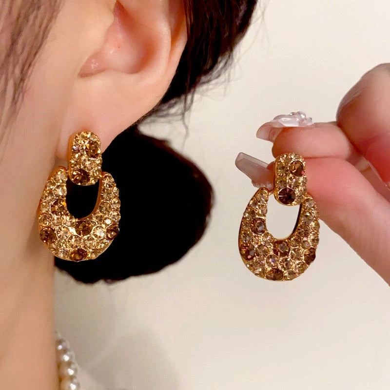 14K Gold Plated Brown Diamond Earrings - elegant gold drop earrings