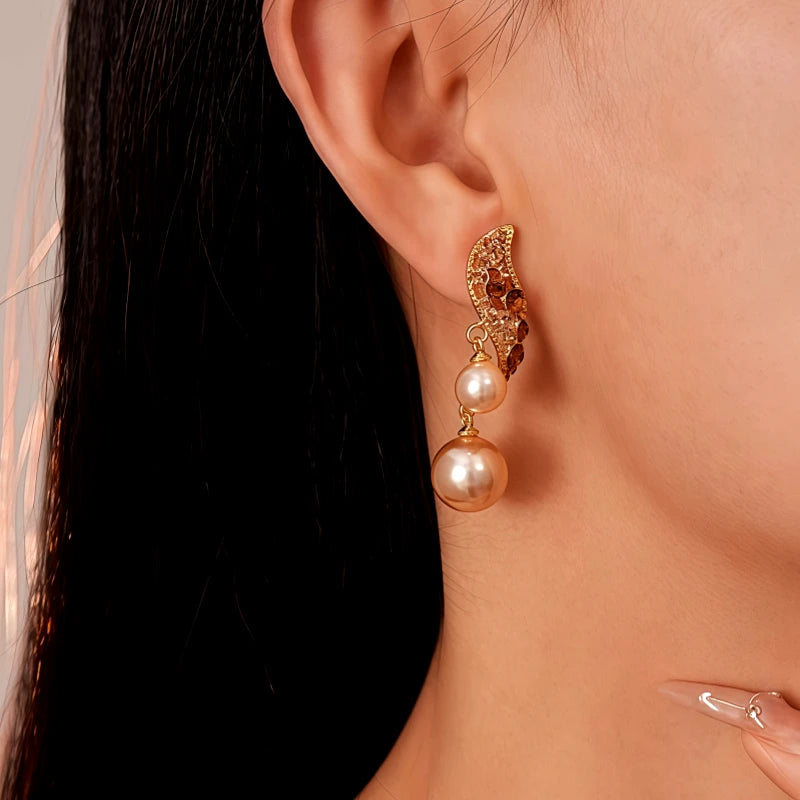 Close-up detail of the sparkling zircons and plating on the Brown Diamond Earrings