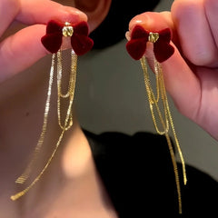 14K Gold Plated Christmas Bow Tassel Earrings - elegant christmas earrings