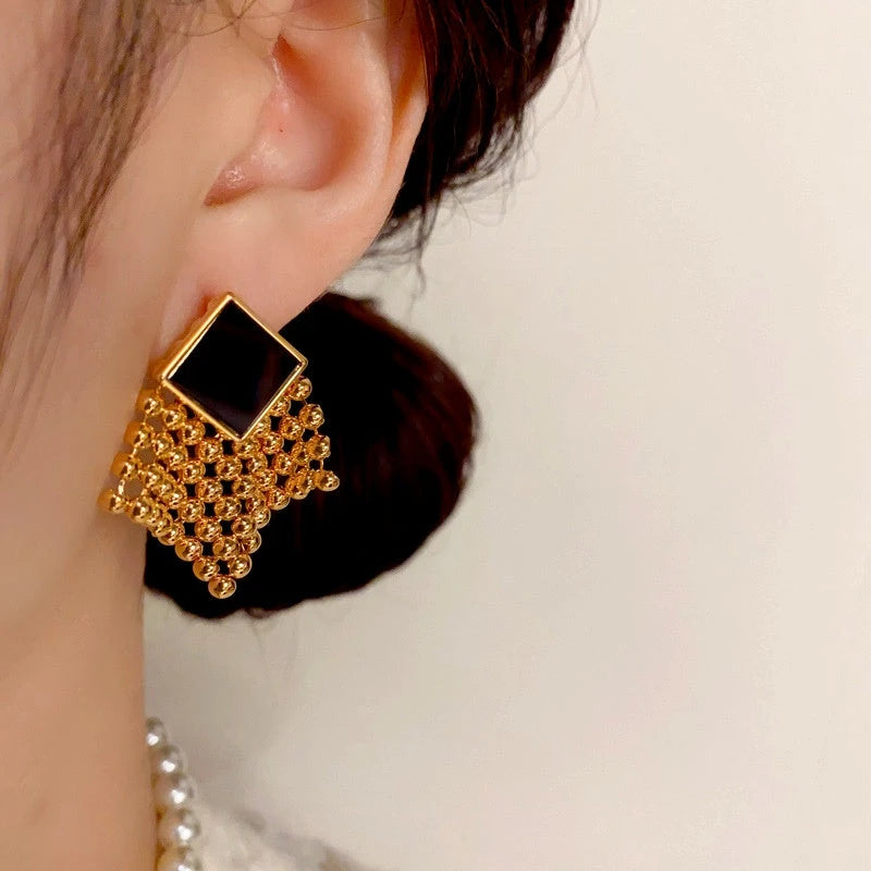 14K Gold Plated Crystal Tassel Earrings - elegant gold tassel earrings