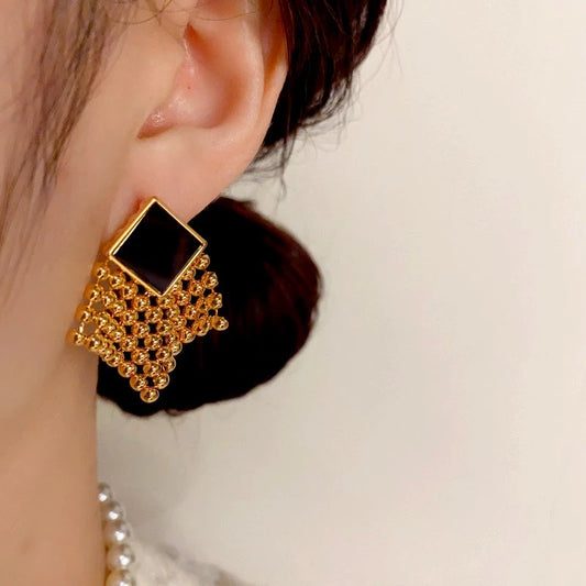 14K Gold Plated Crystal Tassel Earrings - elegant gold tassel earrings