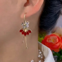 14K Gold Plated Diamond-Studded Ginkgo Flower Earrings - elegant gold leaf earrings