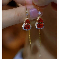 14K Gold Plated Diamond Crystal Gourd Threader Earrings - elegant gold threader earrings