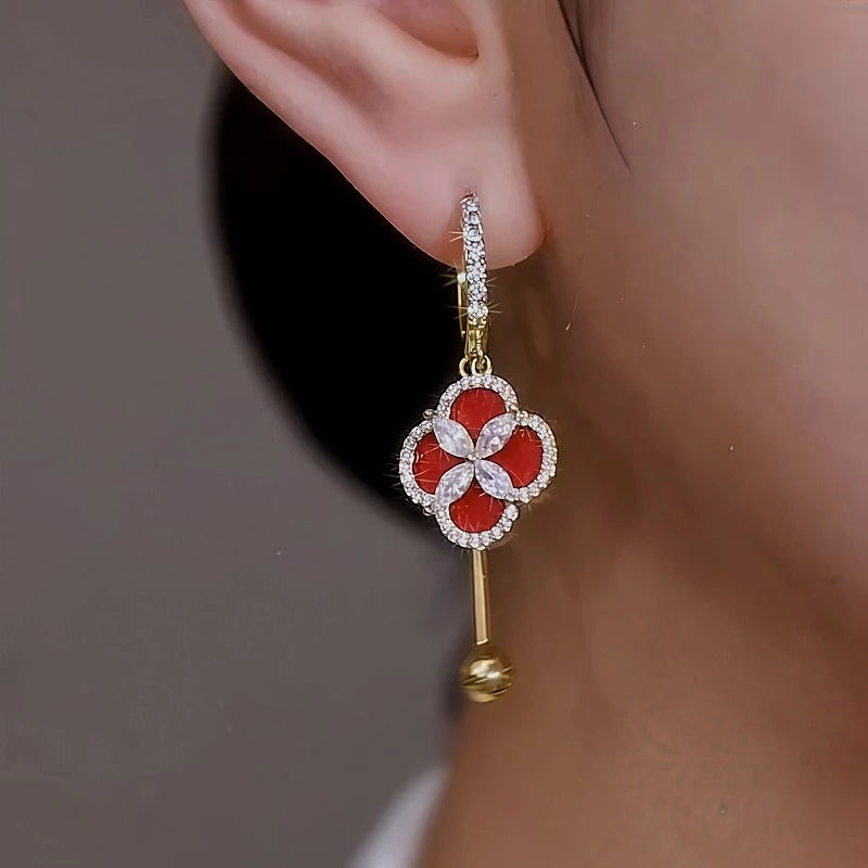 14K Gold Plated Diamond Four-Leaf Clover Earrings - elegant clover earrings