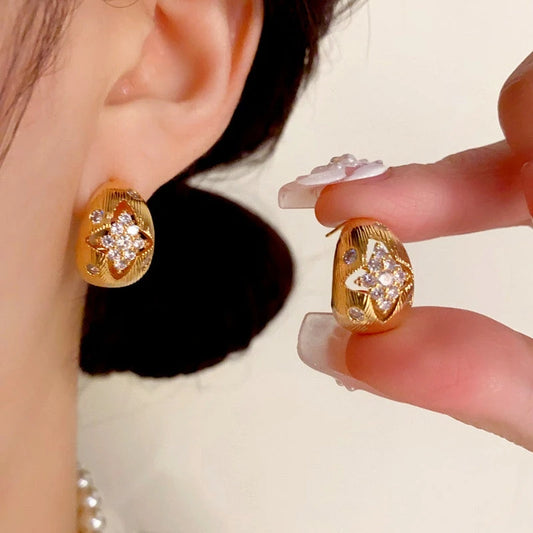 14K Gold Plated Hollow Diamond Earrings - elegant gold drop earrings