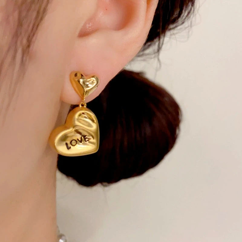 14K Gold Plated Love Letter Heart Earrings - elegant gold heart earrings