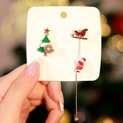 Close-up detail of the sparkling zircons and plating on the christmas earrings