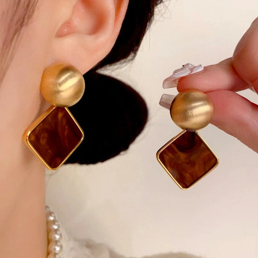 14K Gold Plated Simple Square Earrings - elegant gold drop earrings