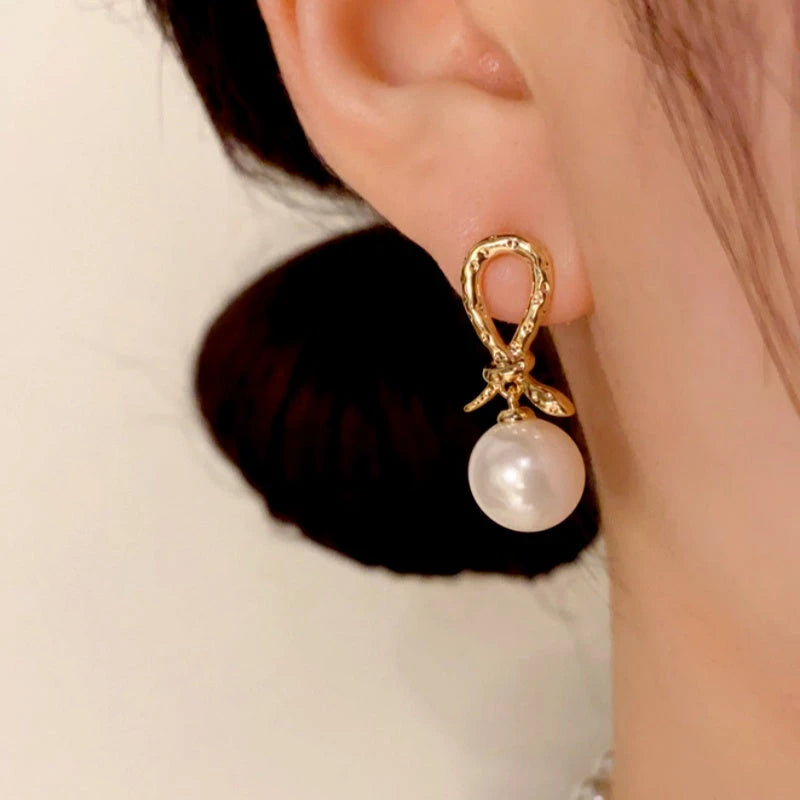 14K Gold Plated Snake Knotted Pearl Earrings - elegant gold pearl earrings