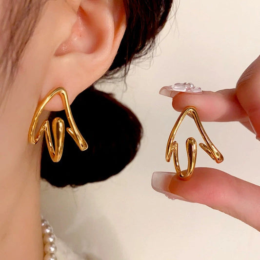 14K Gold Plated Three-Dimensional Triangle Earrings - elegant gold geometric earrings