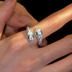 14K Gold Plated Zircon Adjustable Snake Rings worn on the hand to show its beautiful fit and design