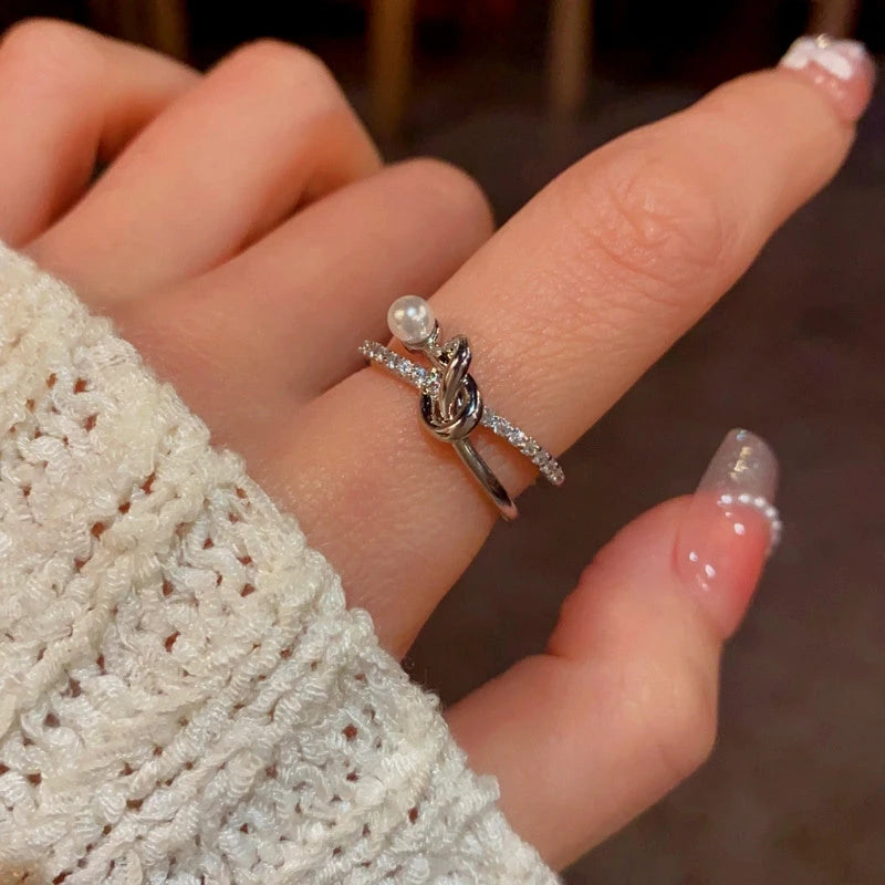 Pearl & Zircon Gold Cross Ring | 14K Gold Plated worn on the hand to show its beautiful fit and design