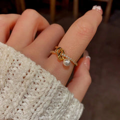 Pearl & Zircon Gold Cross Ring | 14K Gold Plated - stunning Gold Cross Ring
