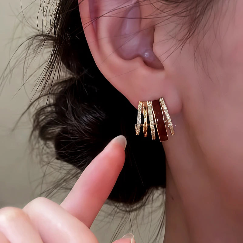 14K Gold Plated Zircon Drip Glaze Multi-Layer C-Shaped Earrings - elegant gold hoop earrings