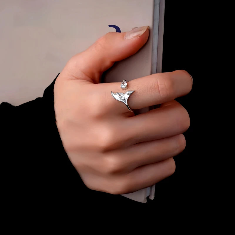 14K Gold Plated Zircon Fishtail Adjustable Rings - stunning gold mermaid ring