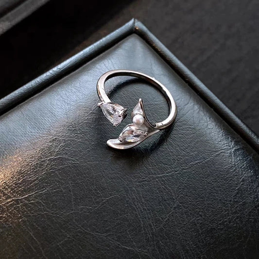 14K Gold Plated Zircon Fishtail Adjustable Rings worn on the hand to show its beautiful fit and design