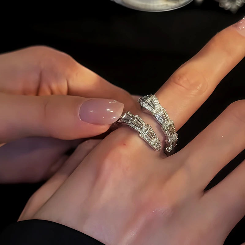 14K Gold Plated Zircon Snake Adjustable Rings worn on the hand to show its beautiful fit and design