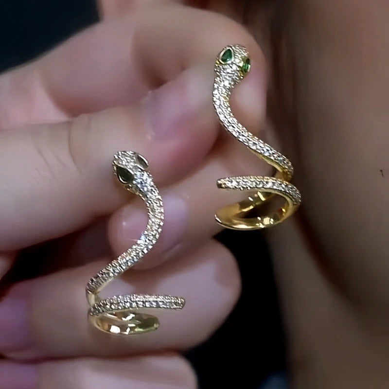 14K Gold Plated Zodiac Snake Year Snake-Shaped Ear Bone Clip Earrings - elegant gold snake earrings