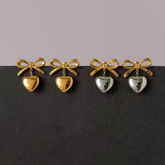 18K Gold-Plated Bow Heart Earrings - elegant Bow Heart Earrings