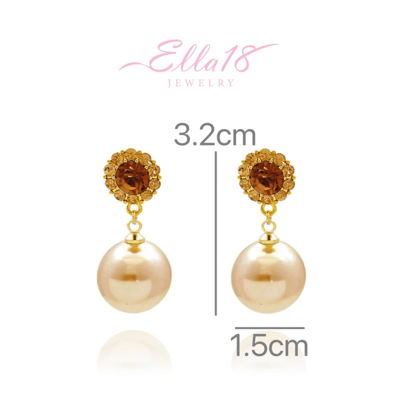 Angled view of the 18K Gold-Plated Brown Diamond Pearl Earrings