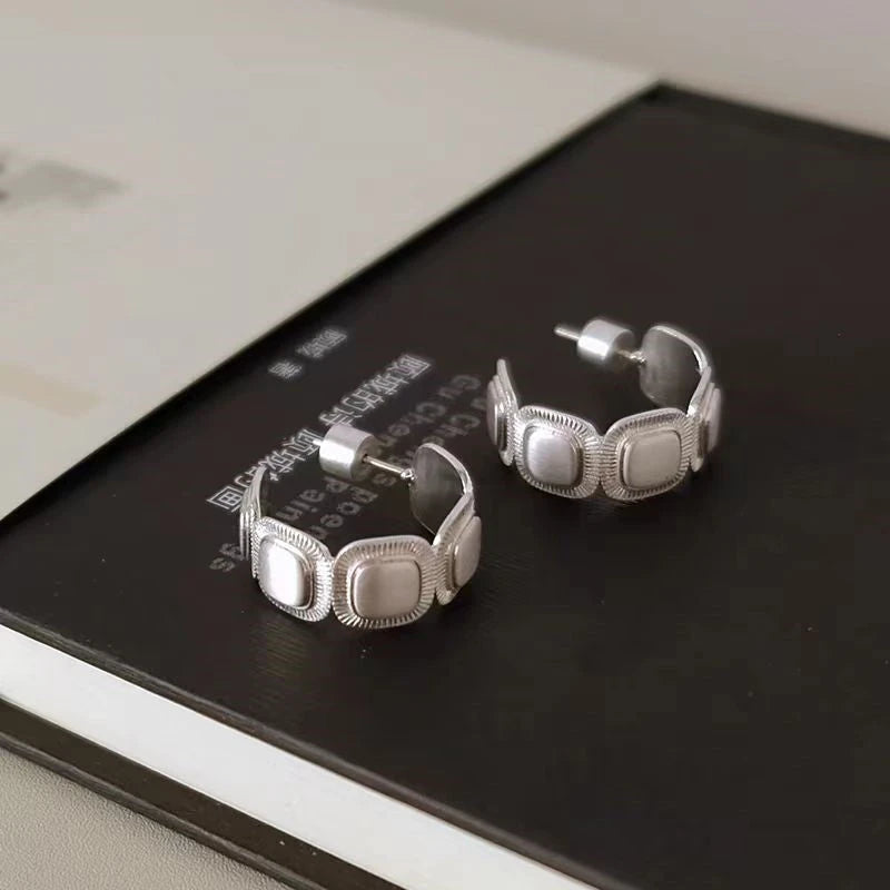 18K Gold-Plated Brushed Silver C-Shaped Earrings - elegant C-Shaped Earrings