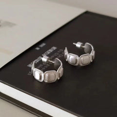 18K Gold-Plated Brushed Silver C-Shaped Earrings - elegant C-Shaped Earrings