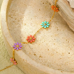 Detailed view of the 18K Gold-Plated Colorful Flower Necklace chain and pendant