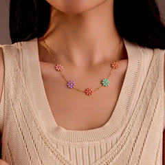 18K Gold-Plated Colorful Flower Necklace - beautiful Colorful Flower Necklace